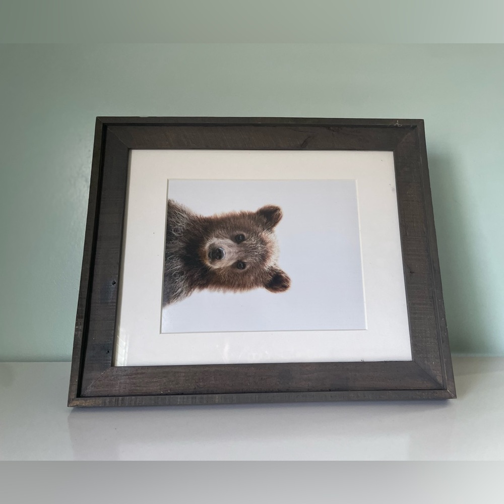 Bear Cub Rustic Frame Matted Wall Art Cottage Core Cabin Wildlife 17”x 14” - Picture 14 of 15